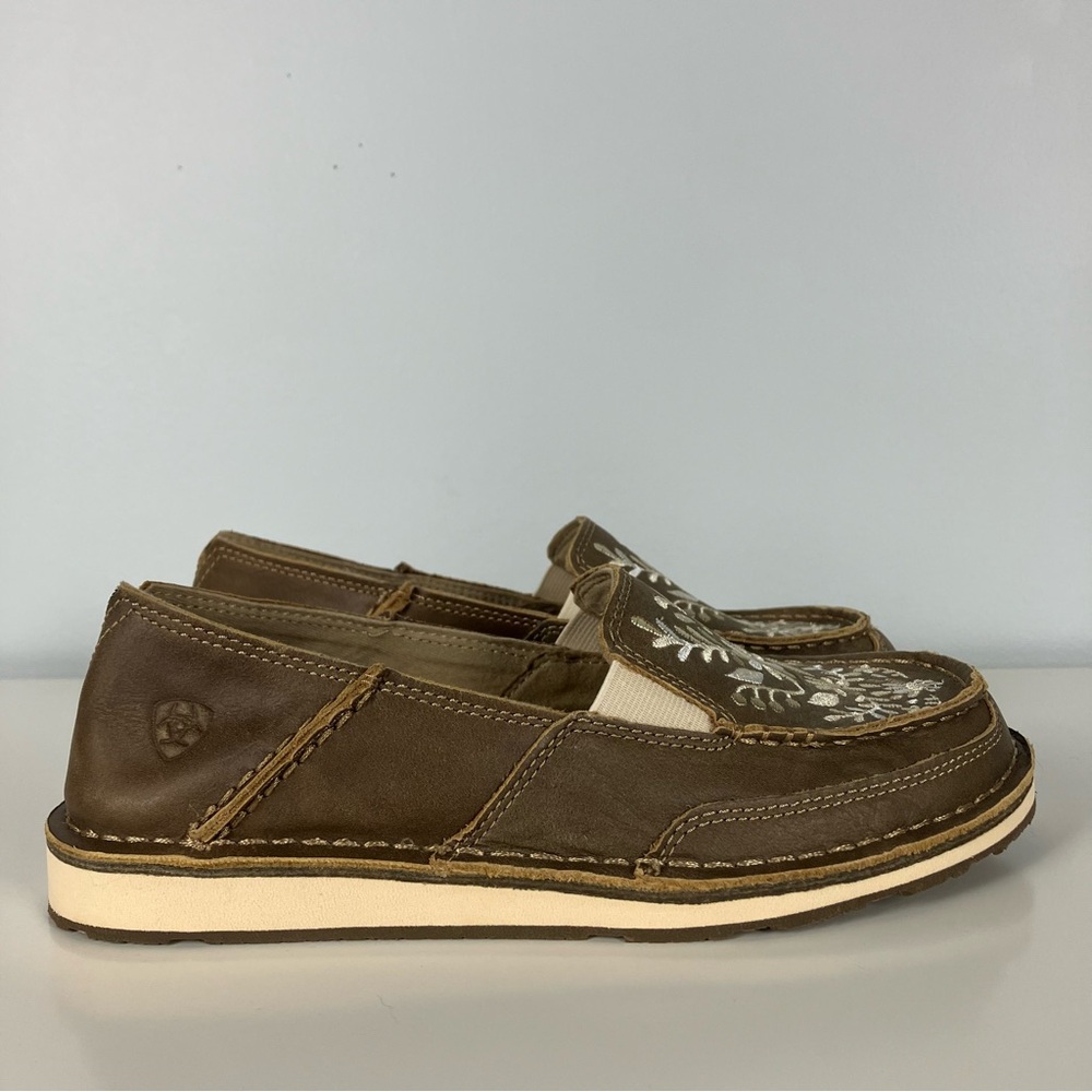 Ariat Floral Cruiser W 7.5 Brown Leather Slip On Shoes Embroidered Boho Western - Picture 4 of 16
